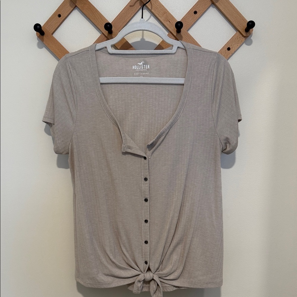 Hollister Women's Tan Button-Down Shirt